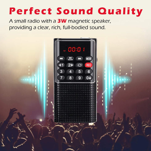 Mini Pocket FM Walkman Radio Portable Battery Radio with Recorder, Lock Key, SD Card Player, Rechargeable Battery Operated, by PRUNUS(NO AM)...