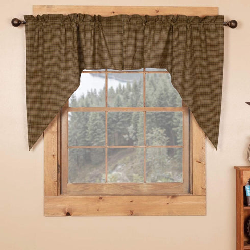 Tea Cabin Rustic 36"x36"x16" Green Plaid Swag Pair Rod Pocket Cotton Kitchen Window Curtains...