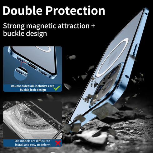 Jonwelsy Case for iPhone 13 Pro Max, Compatible with Magsafe 360 Degree Full Body Protection Case Magnetic Attraction Metal Bumper+Front Glass+PC ...