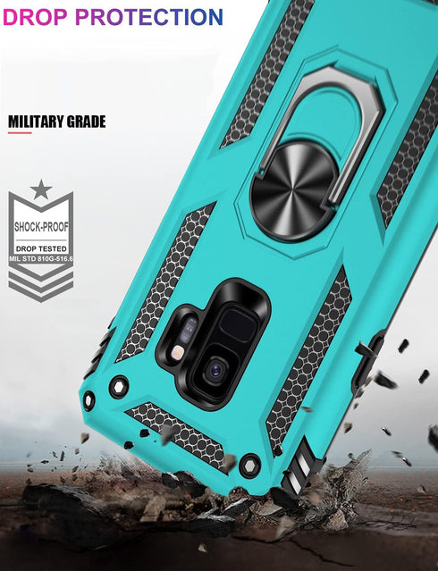 IKAZZ for Galaxy S9 Case,Military Grade Shockproof Heavy Duty Protective Phone Cover Pass 16ft Drop Test with Magnetic Kickstand Turquoise...