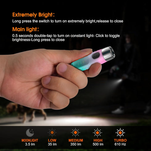 S12Plus Keychain Flashlight?610 High Lumen EDC Pocket Flashlight,USB C Rechargeable Mini LED Flashlight,Small Flashlight for Everyday use, Backpac...