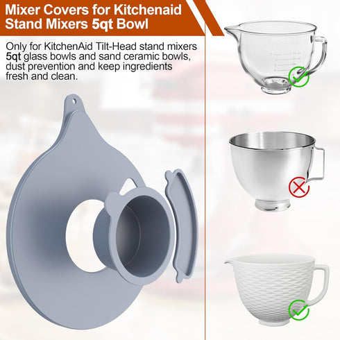 Mixer Bowl Cover for KitchenAid Tilt-Head Stand Mixer 5 Quart Glass Bowl, K5GB Mixer Splash Guard with Ingredient Pouring Window, Mixer Accessorie...