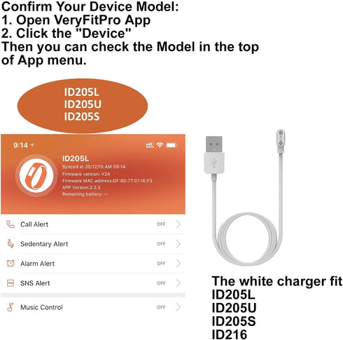 FitTurn Charger Compatible with ID205L ID205U ID205S or SW021 Smart Watch, for VeryFitPro, Magnetic, 2 Charging Pins’ Gap 2.84mm, Replacement Char...