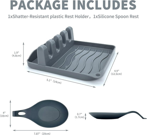 2 Pack Multiple Utensil Spoon Rest with Drip Pad Non-Slip Heat Resistant Kitchen and Grill Spoon Holder for Spatula, Ladle, Tongs, Kitchen Gadgets...