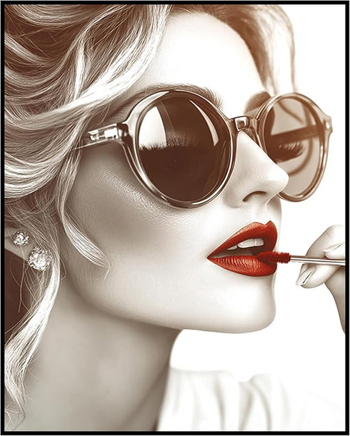 Posterizer 1 pcs-girly chic classic beauty-red lips and sunglasses 1-Photography Art Gift for Women, Fashionistas, Designer Fashion Fans Decor fo...
