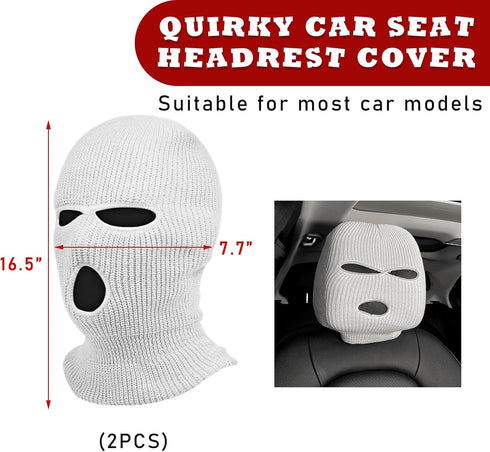 2 PCS Car Headrest Cover, Personalized Funny Car Seat Full Face Mask, Ski Mask Wrap Protection for Auto Front Seat Rest Decoration, Universal Inte...