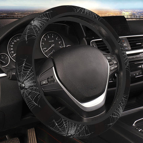 Gothic Spider and Web Steering Wheel Covers,Anti Slip Sweat Absorption Elasticity Car Accessories Steering Wheel Protector Universal 15 Inch for S...