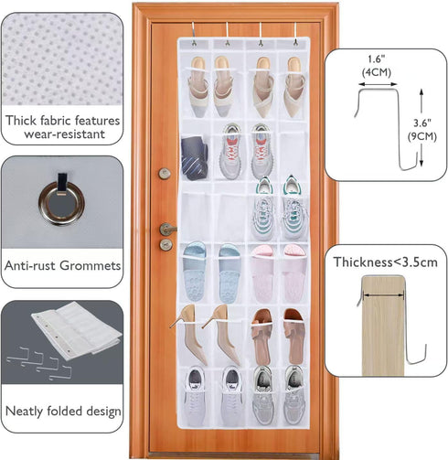 ManGotree Over the Door Shoe Organizer with 24 Large Mesh Pockets, Behind Door Hanging Shoe Storage for Closet, Shoe Rack Holder for Sneakers, Sli...