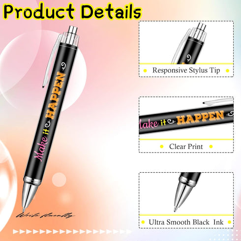 Gueevin 10 Pcs Inspirational Ballpoint Pens Motivational Quote Pens Retractable Funny Pens Black Ink Pen Set with Stylus Tip Colorful Metal Encour...
