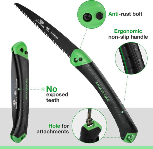 MOSSY OAK Folding Saw - 7 Inch Pruning Hand Saw with Pouch, D6A & M2 Bimetal Saw Blade, Hunting Saw Foldable for Deer, Tree, Wood, and Limb Cuttin...