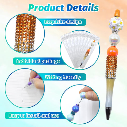 75 Pieces DIY Beadable Pens Kit - 25 Plastic Diamond Beadable Pens Bulk, Refills & Pen Bags Included - Black Ink Pens for Beads Cute Pens Bulk - P...