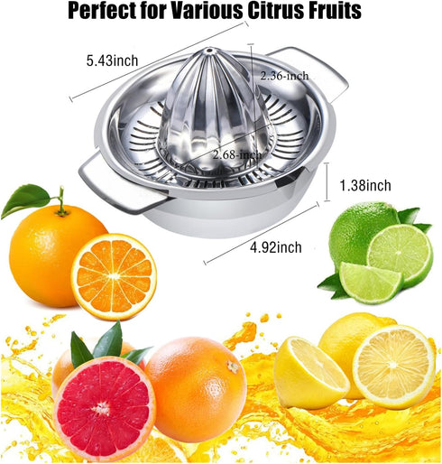 Citrus Lemon Orange Grapefruit Juicer Manual Squeezer 304 Stainless Steel Robust Hand Juicer Reamer Rotation Press with Strainer?10oz Bowl, 2 Pour...