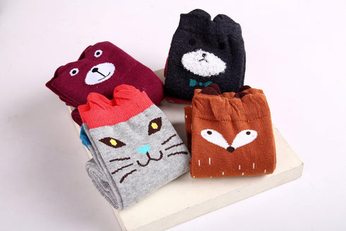 Girls Cotton Knee High Socks Cartoon Animal Cat Bear Fox Over Knee Socks for Kids 3-12 years, 6 Pairs-6 Color...