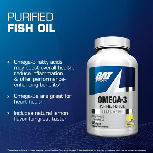 GAT SPORT Omega-3 Fish Oil, High Potency EPA, DHA, Brain, GLP1 Support, 90 Softgels...