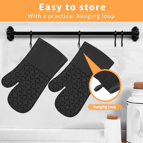 IXO Oven Mitts, Oven Gloves Heat Resistant 500°F with Non-Slip Silicone Surface Pot Holders, Kitchen Mitt with Soft Cotton Lining for Baking, Cook...