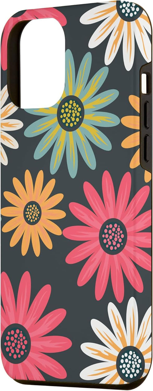 iPhone 12 Pro Max Floral Daisy Flowers Pink Green Orange Grey Pattern AEN021 Case...