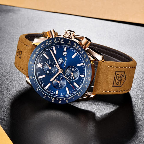 BENYAR Mens Watches Quartz Chronograph Business Luxury Brand Waterproof Wristwatches Fashion Brown Leather Watches for Men...