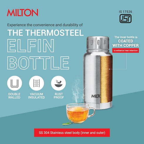Milton Insulated Water Bottle 5.4 oz (160 ml) Stainless Steel Double walled vacuum flask Hot and Cold Drinks, Leak-Proof Simple Screw Lid, Office,...
