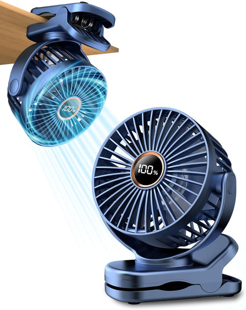 3.5" Rechargeable Clip On Fan, Small Portable Clip Fan With Strong Clamp Grip, 360° Rotation, 3-Speed & LED Display, Quiet Operating Desk Fan Idea...