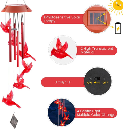 Cardinal Wind Chimes,Red Cardinal Bird Wind Chimes for Garden Decor,Garden Gifts Women Birthday/Thanksgiving/Christmas, for Mom Grandma...