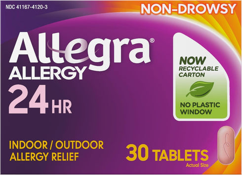 Allegra Adult 24HR Non-Drowsy Antihistamine, 30 Tablets, Fast-Acting Allergy Symptom Relief, 180 mg...