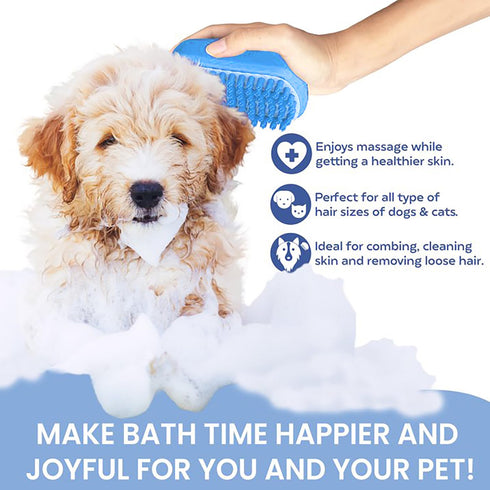Taeku Dog Bath Brush, Rubber Shampoo Grooming Pet Brush Soft Shedding Bathing Hair Accessories Back Massage Cat Brush for Long Short Fur (Blue)...