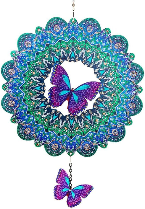 Outdoor Wind Spinner Metal, 12 Inches Butterfly Hanging Wind Spinners 3D Garden Wind Sculpture for Outdoor Garden Patio Decoration...