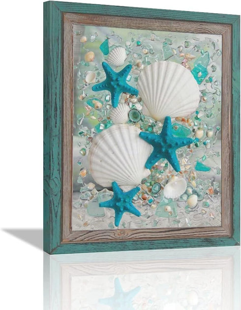 citari Coastal Wall Art - Starfish and Shells Canvas Print for Beach Bathroom Bedroom Decor...