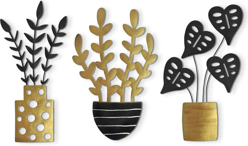 Americanflat Three Metal Plants Wall Décor Set - 6.25x10 Plants as Outdoor Metal Wall Art Decorations - Modern Style Wall Hanging Décor for Patio,...