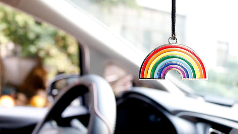 Rainbow Car Charm, Metal Chrome Shinning Hanging Ornaments for Car Rear View Mirror, Car Pendant Decoration, Never Fade in The Sun...