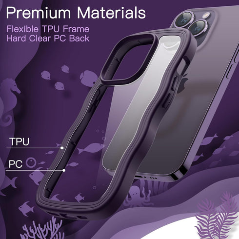 JETech Cute Case for iPhone 14 Pro 6.1-Inch, Wave Frame Curly Shape Shockproof Phone Cover for Women and Girls, Clear Hard PC Back (Deep Purple)...