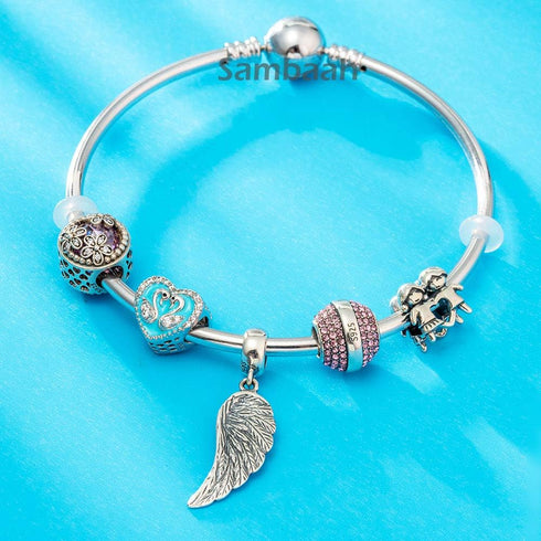 Angel Wing Charm 925 Sterling Silver Wing Pendant Feather Charm Lucky Bracelets Charm...