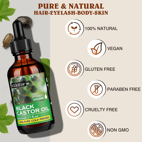Jamaican Black Castor Oil,100% Pure and Natural Organic Castor Oil Cold Pressed Glass Bottles, Hair Growth, Eyebrow Care, Skin Care, Nourishes & H...