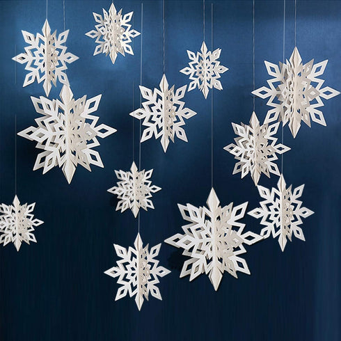 OuMuaMua Winter Christmas Hanging Snowflake Decorations, 12PCS Snowflakes Garland & 12PCS 3D Glittery Large White Snowflake for Christmas Winter W...