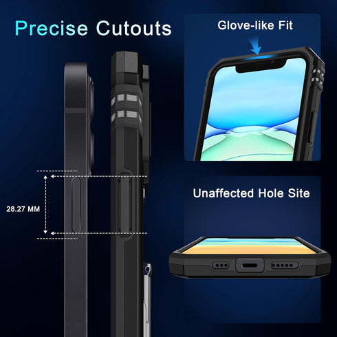 DEERLAMN for iPhone 11 Case with Slide Camera Cover+Screen Protector(2 Packs),Rotated Ring Kickstand Military Grade Shockproof Protective Cover-Bl...