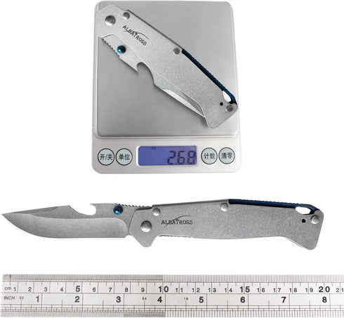 ALBATROSS FK050 Minimalist Ultra Thin Stainless Steel Folding Pocket Knife with Bottle Opener, 4.5" Handle, 3.25" Blade, 7.75" Overall (Silver whi...