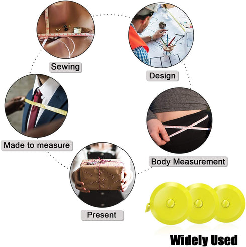 DiCUNO 60-Inch 1.5 Meter Soft and Retractable Tape Body Tailor Sewing Craft Cloth Dieting Measuring Tape (3 Pcs of Yellow with Soft Tape)...