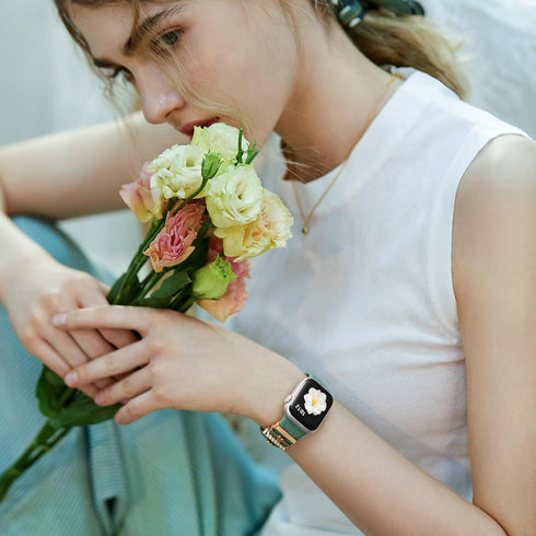 DaQin Flower Engraved Band Compatible with Apple Watch Bands 40mm for Women 38mm 41mm, Soft Silicone Sport Band With Decorative Apple Watch Charms...