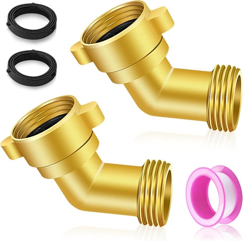 45 Degree Hose Elbow, 3/4'' GHT Garden Hose Elbow, Brass Water Hose Elbow for RV, Water Hose Connectors with Male to Female Port, 45 Degree Hose E...