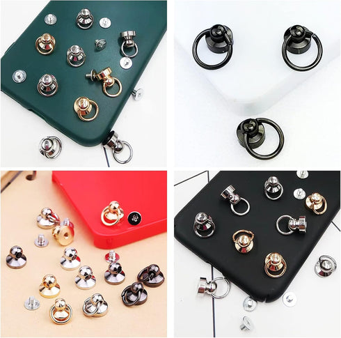 Leather Rivets 12 PCS Brass Ball Studs Screw Rivets, 360 Degree Rotatable D Ring for Purse Hardware for Bag Making Handbag Phone Case Belt DIY, Le...