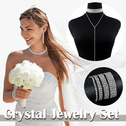 EIELO Rhinestone Jewelry Set for Women Wedding Bridal Triangle Bling Clutch Bag Glitter Choker Necklace Tennis Stretch Bracelets Ring Dangle Fring...