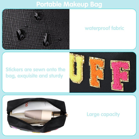 Fixwal Preppy Stuff Bag Set of 2, Travel Makeup Bag Cosmetic Bag, Makeup Brush Bag, Travel Purses for Women Girls, Black...