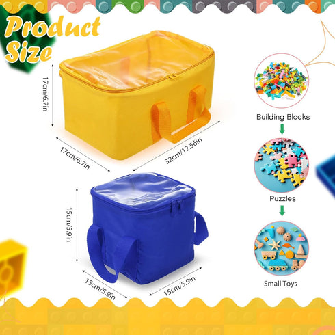 3 Packs Toy Storage Bags with Zipper and Clear PVC Window, Reusable Oxford Fabric Organizing Bags, Toy Bags for Kids Toys Building Blocks and Boar...