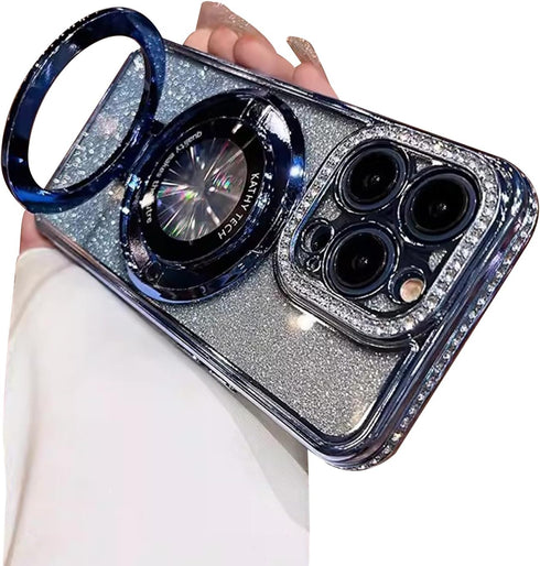 Fycyko Magnetic Case for iPhone 13 Pro Max with Holder Stand,Rhinestone Glitter Plated Bling Luxury Phone Case?Compatible with MagSafe? Shockproof...