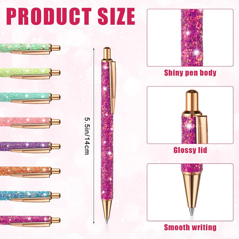 Sherr 16 Pcs Glitter Pens and Notebooks Glitter Pocket Notepad Mini Notebooks for Kids Fancy Pens for Women Pretty Cute Colorful Ballpoint Pens Sp...
