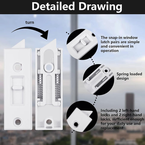 Window Latch Locks Window Parts and Hardware Window Tilt Latch Plastic Construction, Spring Loaded, 2 Inch Hole Center Spacing Sliding Lock Replac...