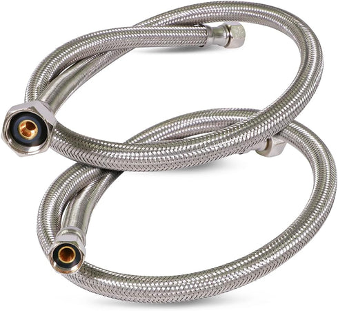 Highcraft Faucet Hose Connector 8" Length, 1/2" IPS X 3/8" Comp FIP Flexible Braided Stainless Steel Supply Line, Bathroom Kitchen Sink Extension ...