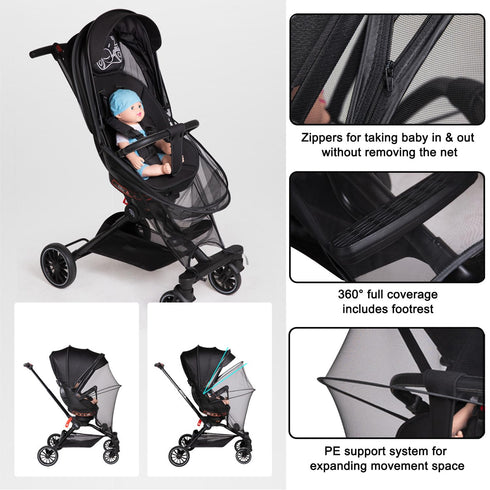 Mosquito Net for Stroller, Baby Bug Net with Dual Zippers Breathable & Foldable Mosquito Netting Universal Fit for Strollers with Push Bar (Black)...