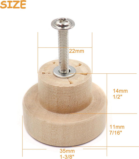 binifiMux 10-Pack 1-3/8 Inches Round Wood Unfinished Dresser Drawer Pulls Handles Knobs for Cabinet Cupborad...