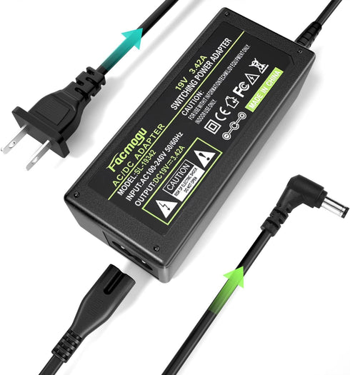 Facmogu DC 19V 3.42A Power Supply, 65 Watt 100-240V AC to DC 19Volt Transformers, Power Adaptor Converter 5.5x2.5mm DC Plug with 2.42m/ 7.94 feet ...